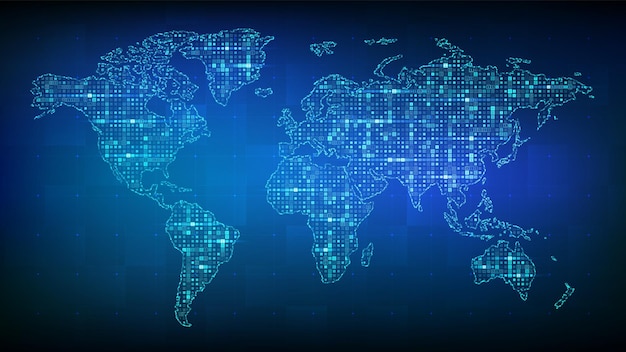 World map Abstract map of planet made with binary code Global network connection Futuristic background with map of planet Earth Digital binary data and streaming digital code Vector Illustration
