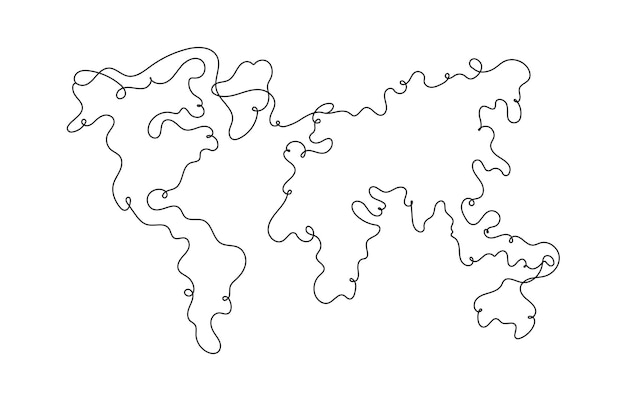 World Map in One Line Stroke