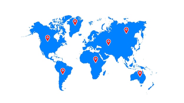 World map on vector illustration World map template with continents North and South America Europ