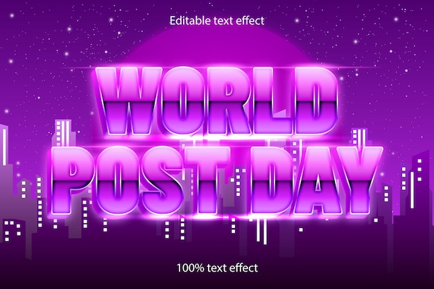 World post day editable text effect retro style