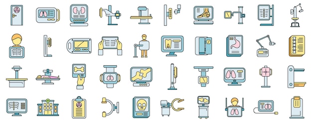 Xray examination icons set vector color line