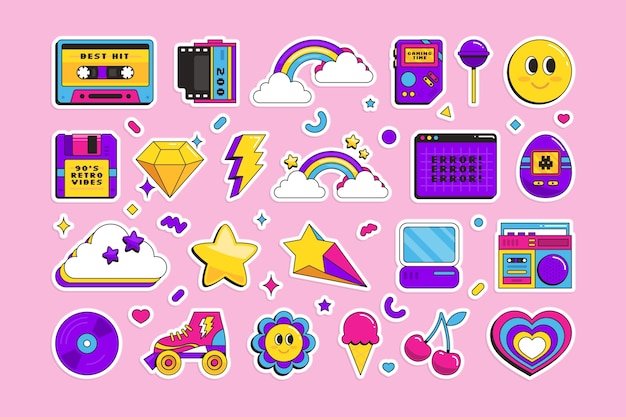Y2k 90s sticker template set collection