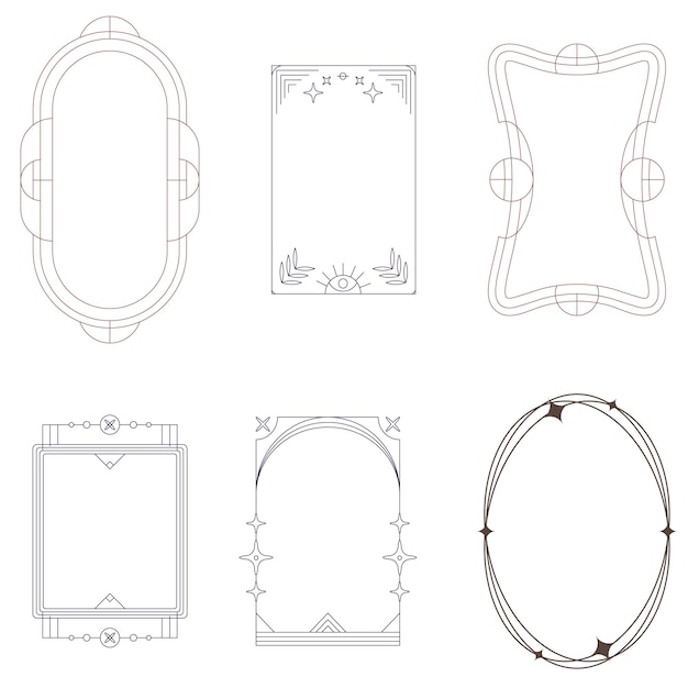 Y2K minimalist aesthetic line elements set Abstract modern linear shape design with stars