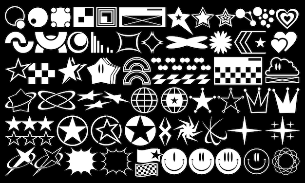 Y2k streetwear element set Futuristic symbols icon pack