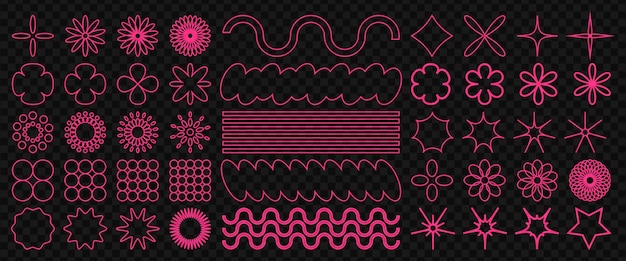 y2k style figures neon contemporary abstract shapes and lines neon forms in a retro style