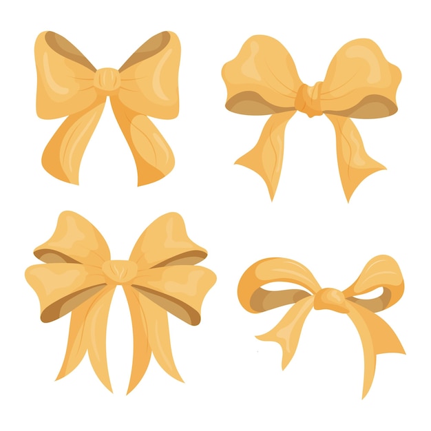 Yellow bows set Vector illustration on an isolated white background
