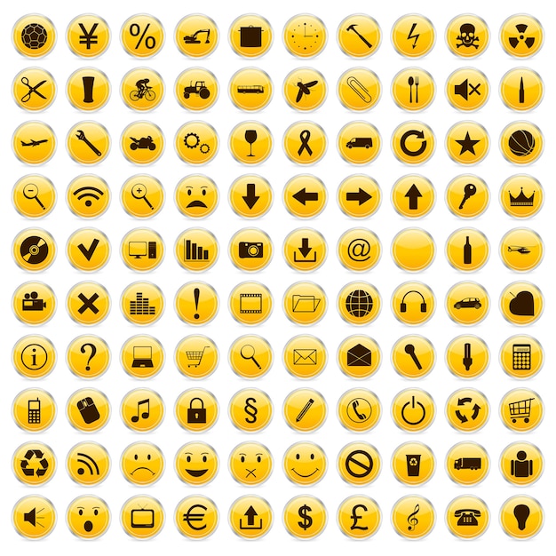 Yellow circle icons set on white background Vector illustration