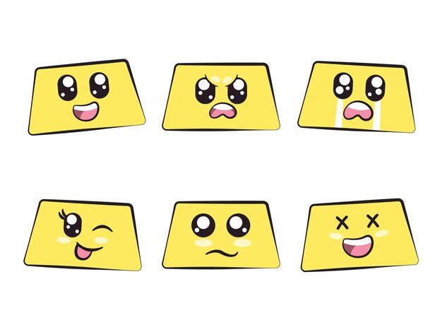 Yellow color trapezium shape with expression smile angry crying wink eye sadness and laughing mood