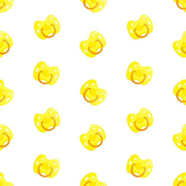 Yellow dummies vector seamless pattern Front view pacifiers Background print packaging design