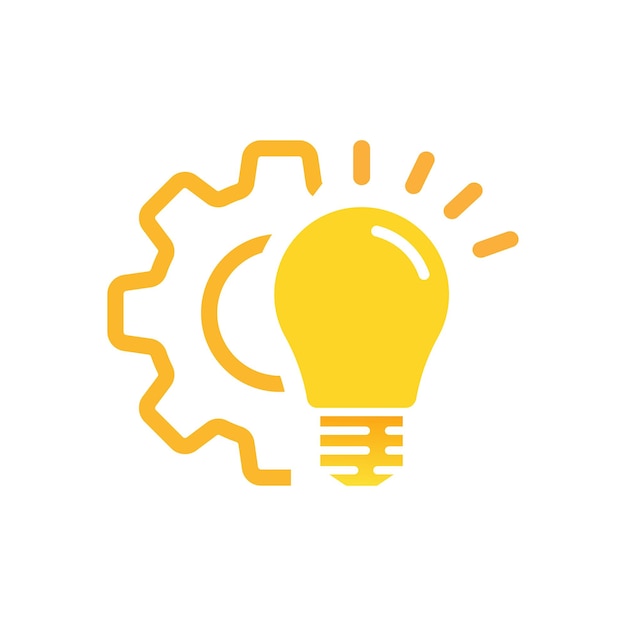 yellow light bulb with gear like tech laboratory flat trend modern graphic design cogwheel logotype