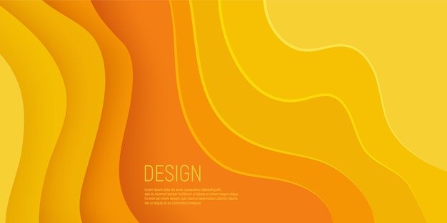 yellow paper cut banner with 3d slime abstract background and yellow waves layers.