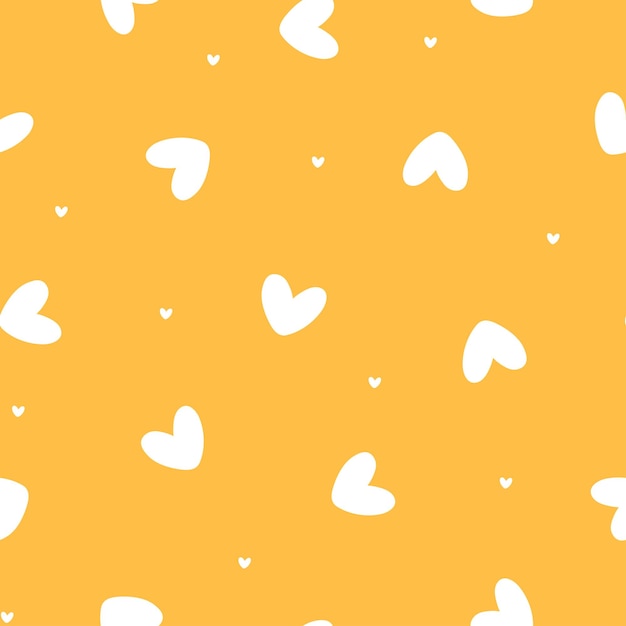 Yellow seamless pattern with white hearts
