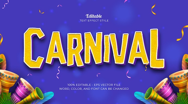 Yellow text effect editable say Carnaval in purple background