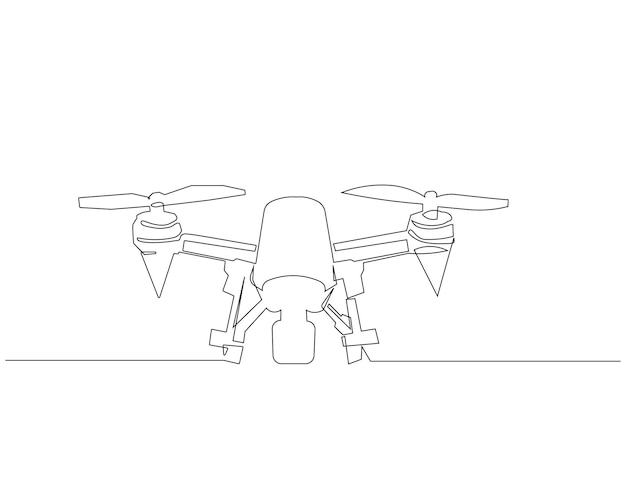Yhtäjaksoinen viiva piirrettynä lentävästä dronesta Yksi viiva piirrettynä kuva dronesta Moderni ilmalaite