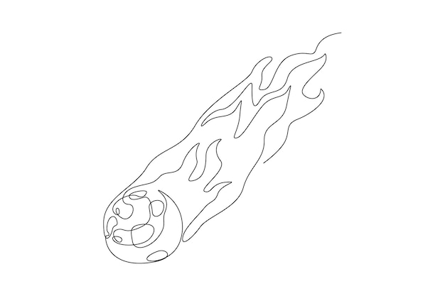 Yhtenä jatkuvana viivapiirroksena planeettojen, tähtien, asteroidien ja komeettojen piirros ulkoavaruuden galaksikonseptissa. Doodletyylinen vektori-kuvitus yksinkertaisella lineaarisella tyylillä