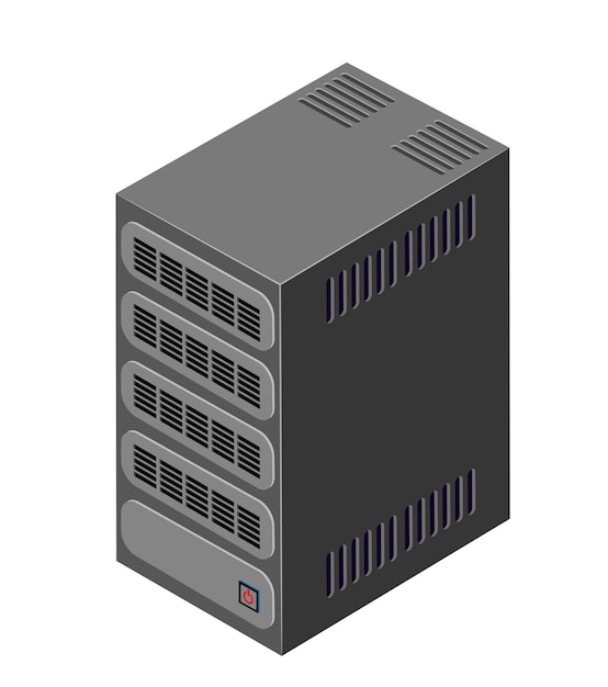 Yksittäinen palvelinverkkoteknologia yhteyden datakeskuksen tietojenkäsittelypilveen. Tekninen isometrinen 3D-kuvitus tietokanta tietokone datakeskus.