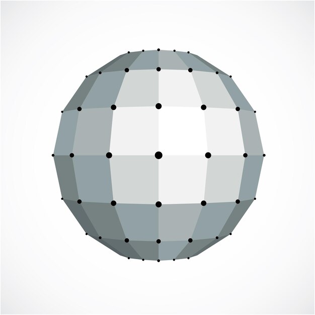 Yksivärinen ulotteinen vektori matala poly objekti, trigonometrian muoto. Teknologia 3D pallomainen elementti valmistettu neliömäisillä tahkoilla käytettäväksi suunnittelumuotona suunnittelussa.