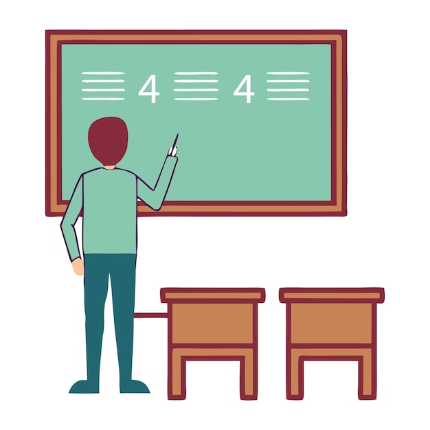 young female teacher woman explain in front of class