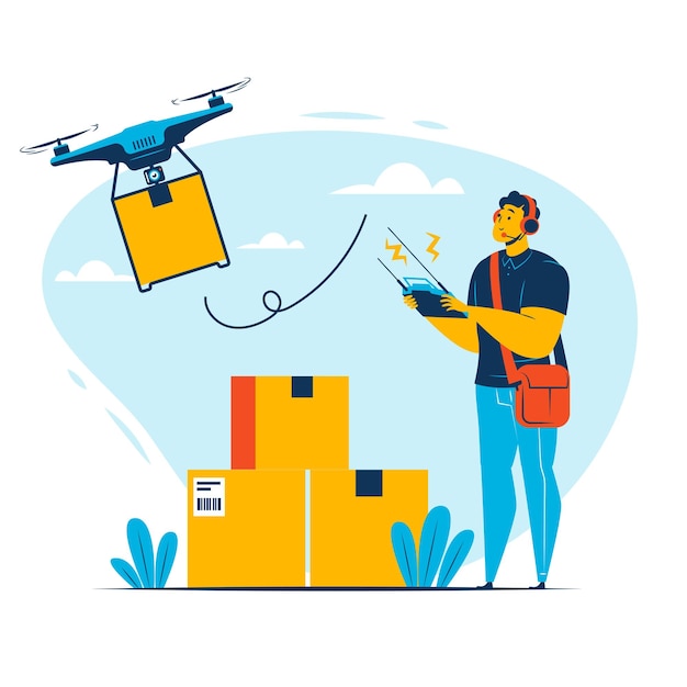 Young man controlling a delivery drone