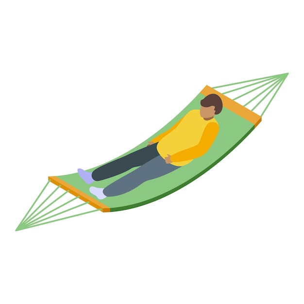 Young man relaxing lying on green hammock isometric view