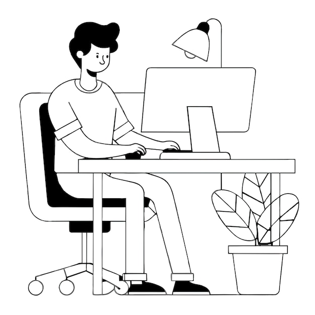 young man working in the office vector illustration graphic design