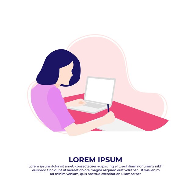 Young woman using laptop working from home