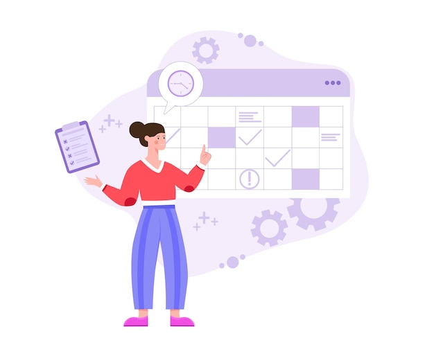Young worker standing near calendar and planning Effective work scheduling