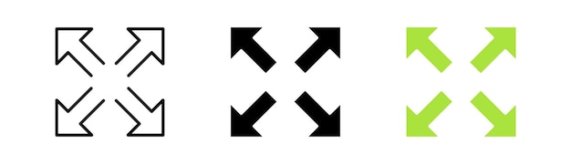 Zoom out arrows set icon Maximize minimize view full screen window player viewer control button scale Technology concept Vector icon in line black and colorful style on white background