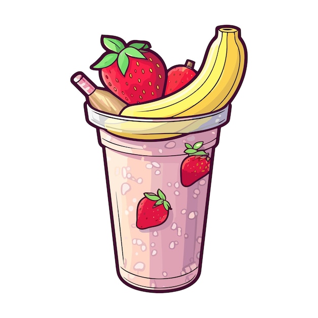 005 Truskawkowy Banan Smoothie Naklejki Fajne Kolory Kawaii Clip Art Ilustracji