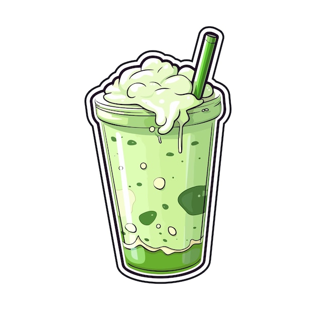 030 Mrożona Matcha Latte Naklejka Fajne Kolory Kawaii Clip Art Ilustracja