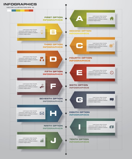 10 Kroków Oś Czasu Strzałka Element Infographic.