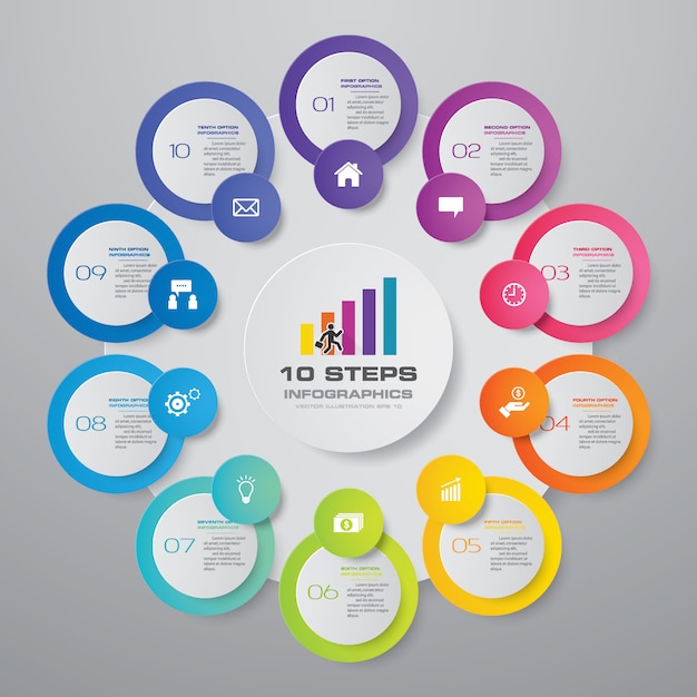 10 Kroków Wykresu Szablonu Infografiki Elementu.