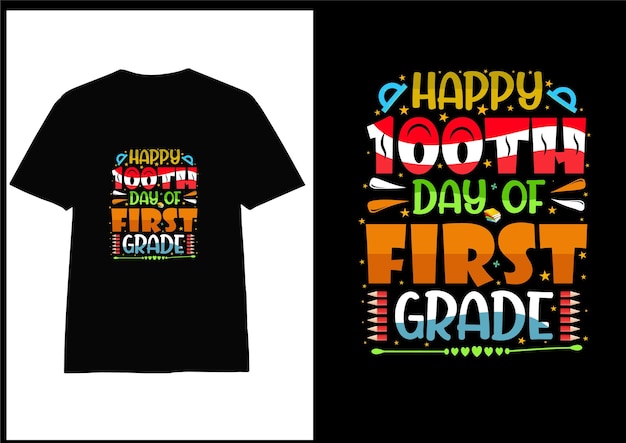 100 Dzień Szkoły Kolorowej Typografii Tshirt Projekt Wektor Do Druku Na żądanie,