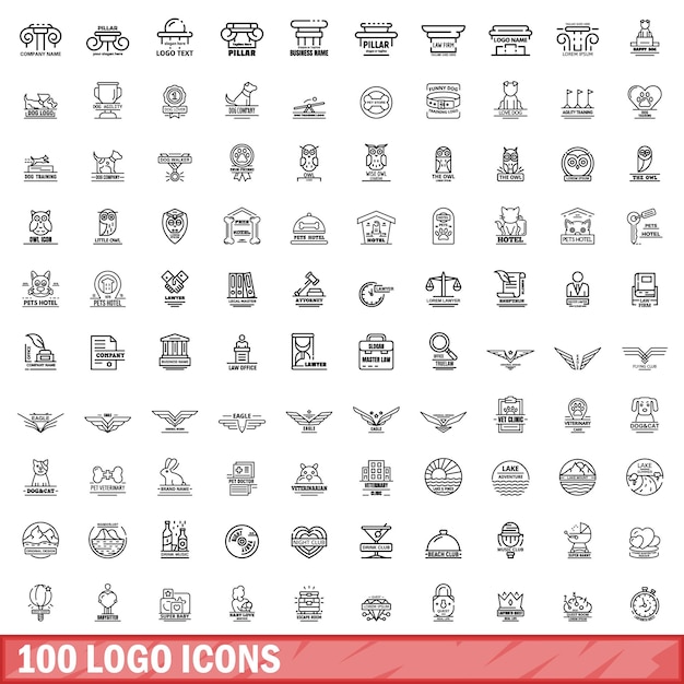 100 Ikon Logo Ustawia Styl Konturu