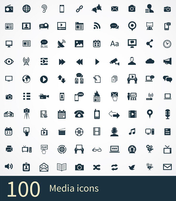Wektor 100 ikon multimedialnych zestaw uniwersalny