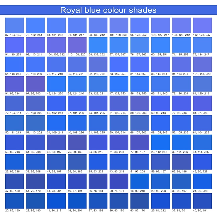 Wektor 100 kolorów royal blue shades dla odzieży i celów drukarskich