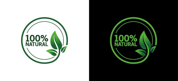 100 Naturalne Logo Wektorowe Lub Szablon Odznaki Dla Produktu Z Czystym Zielonym Kołem Liścia