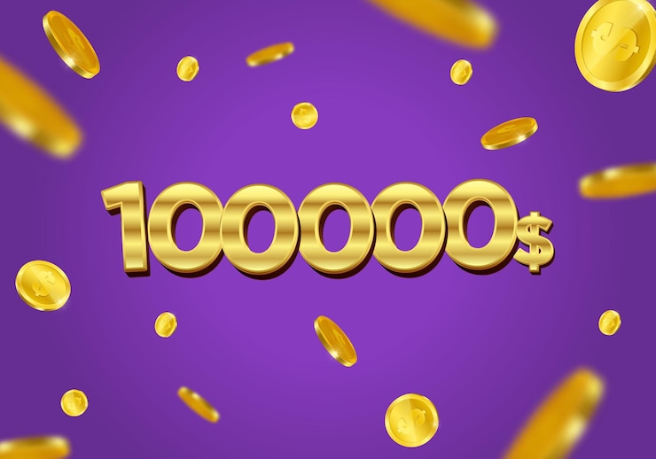 100000 dolarów prezent lub plakat z latającymi złotymi monetami 100 tysięcy lub 100 tysięcy dolarów