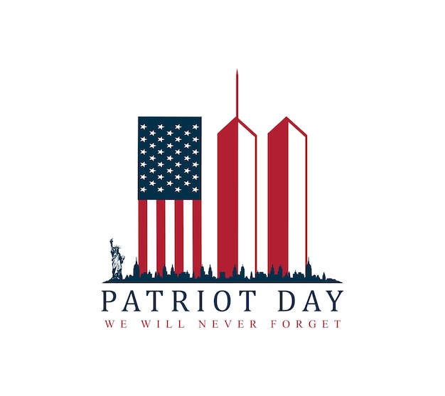 11 września, Dzień Patriotyzmu, USA, pamiątka 11 września nigdy nie zapomnij, ilustracja wektorowa