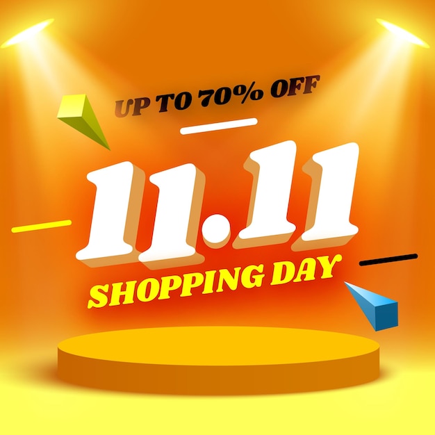 Plik wektorowy 1111 dzień zakupów baner sprzedaży pomarańczowy podium z reflektorami okrągły cokół ilustracja wektorowa