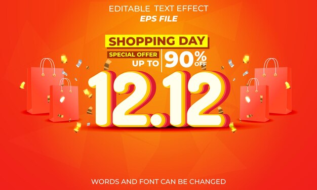 Plik wektorowy 1212 zakupy dzień rocznica efekt tekstu tekst 3d edytowalny do promocji handlowej