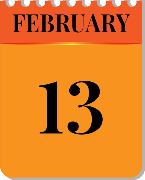 13 Lutego W Kalendarzu Ikona Na Białym Tle Pomarańczowy Kolor Czarny Projekt Vector Image Vector