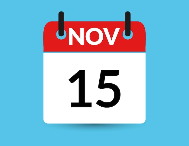 Plik wektorowy 15 listopada kalendarz z płaską ikoną wyizolowany na niebieskim tle ilustracja wektorowa daty i miesiąca