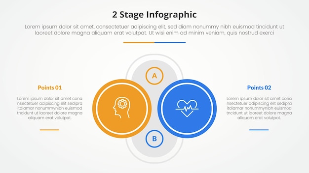 2 Punkty Szablon Etapu Do Porównania Przeciwieństwo Infografika Koncepcja Prezentacji Slajdów Z Dużym Okręgiem Konturowym W środku Z Opisem Po Lewej I Prawej Z Płaskim Stylem