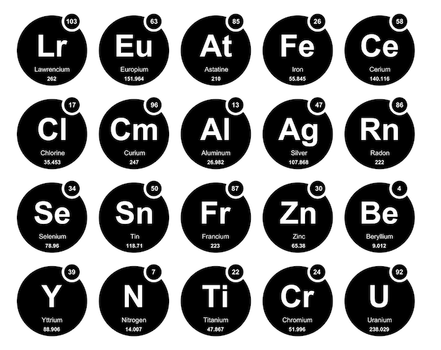 20 Preiodic tabela elementów Icon Pack Design Vector illustration