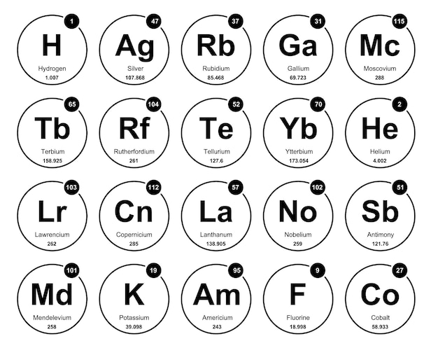 Plik wektorowy 20 preiodic tabela elementów icon pack design vector illustration