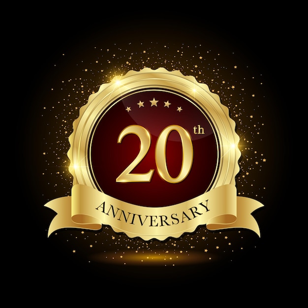 20. rocznica Złoty emblemat projekt na urodziny Rocznica logo Rocznica szablonu