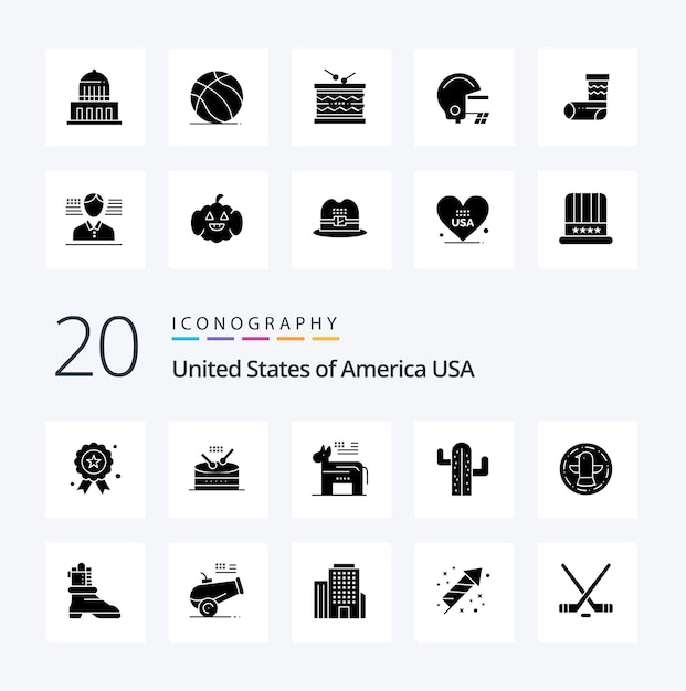 20 Usa Solid Glyph Icon Pack Like Bird American Donkey Plent Kaktus