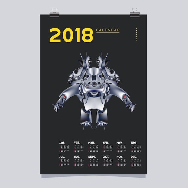 2018 Kalendarz Szablonu Z Ilustracją Robot Design