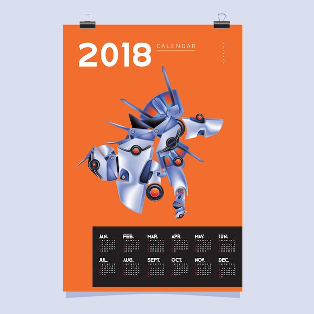 2018 Kalendarz Szablonu Z Ilustracją Robot Design